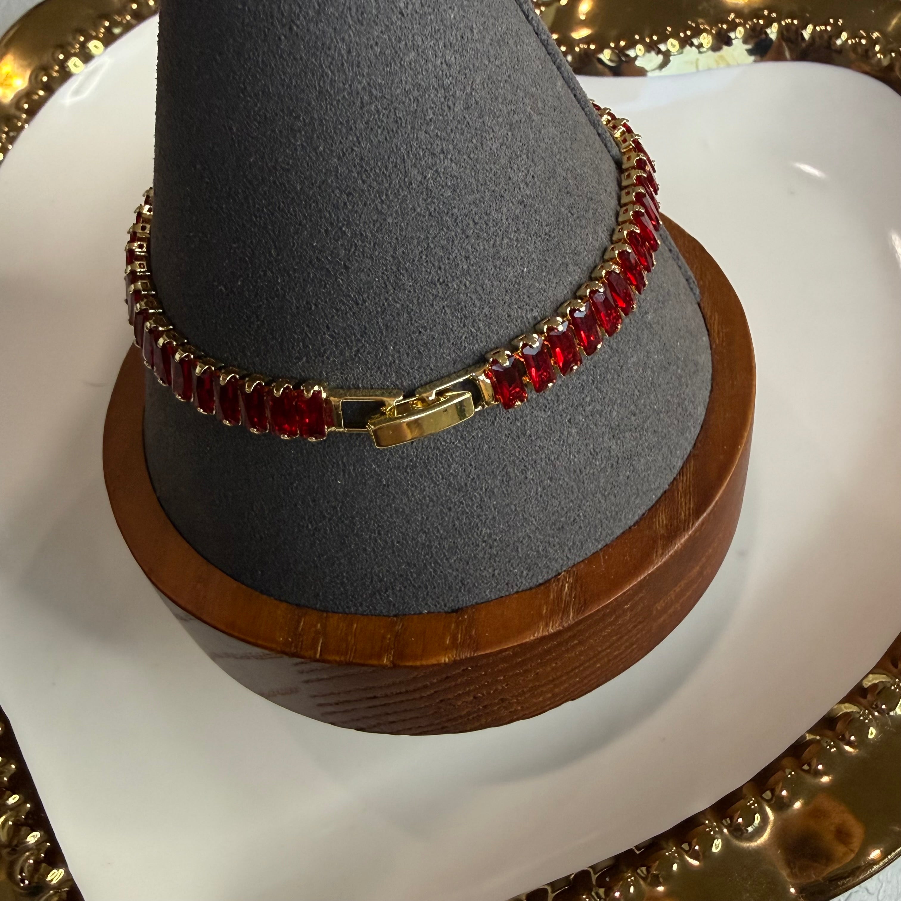 Red Emerald-Cut Crystal Tennis Bracelet
