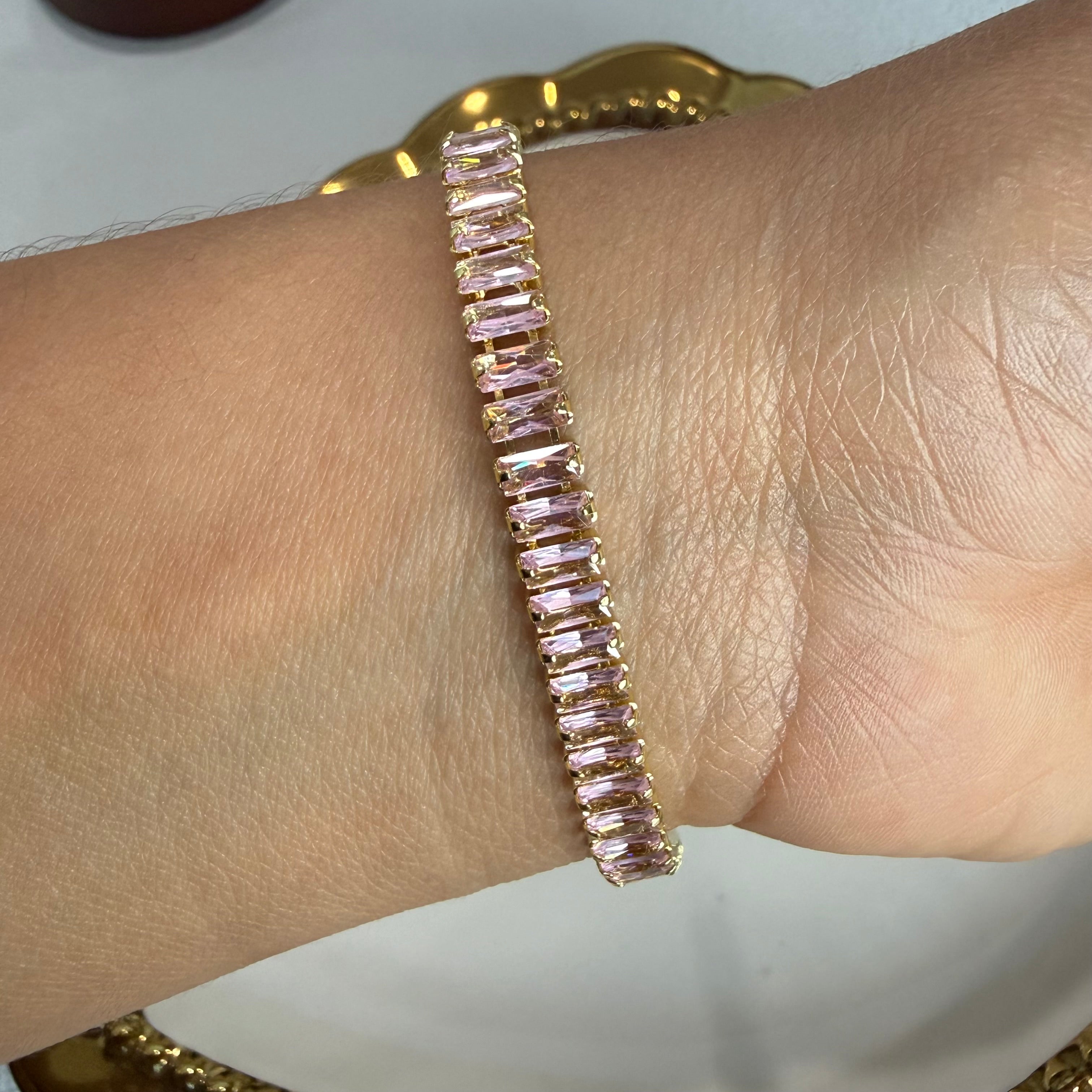 Gold plated pink tennis bracelet