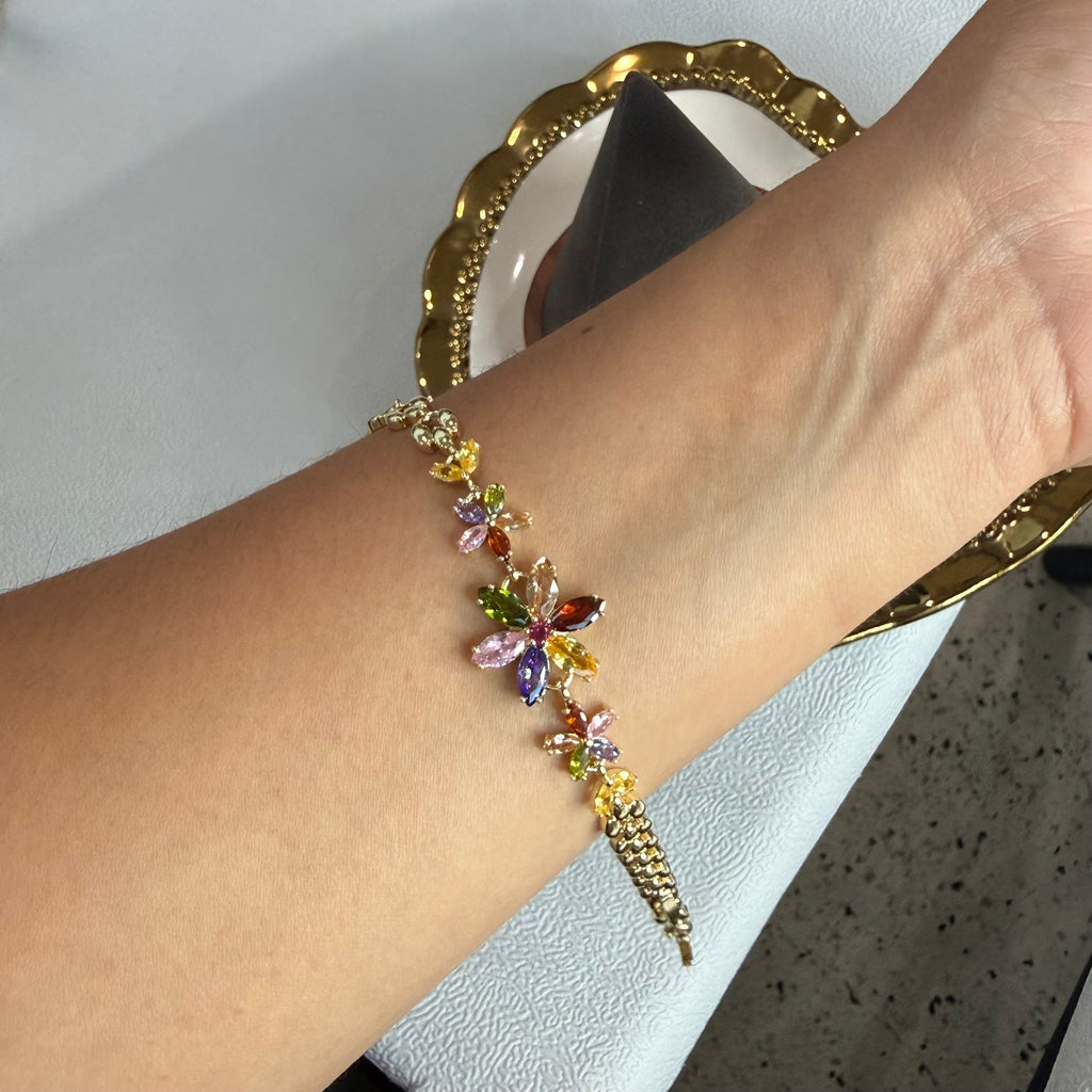 Gold plated Multicolor Crystal Floral Bracelet