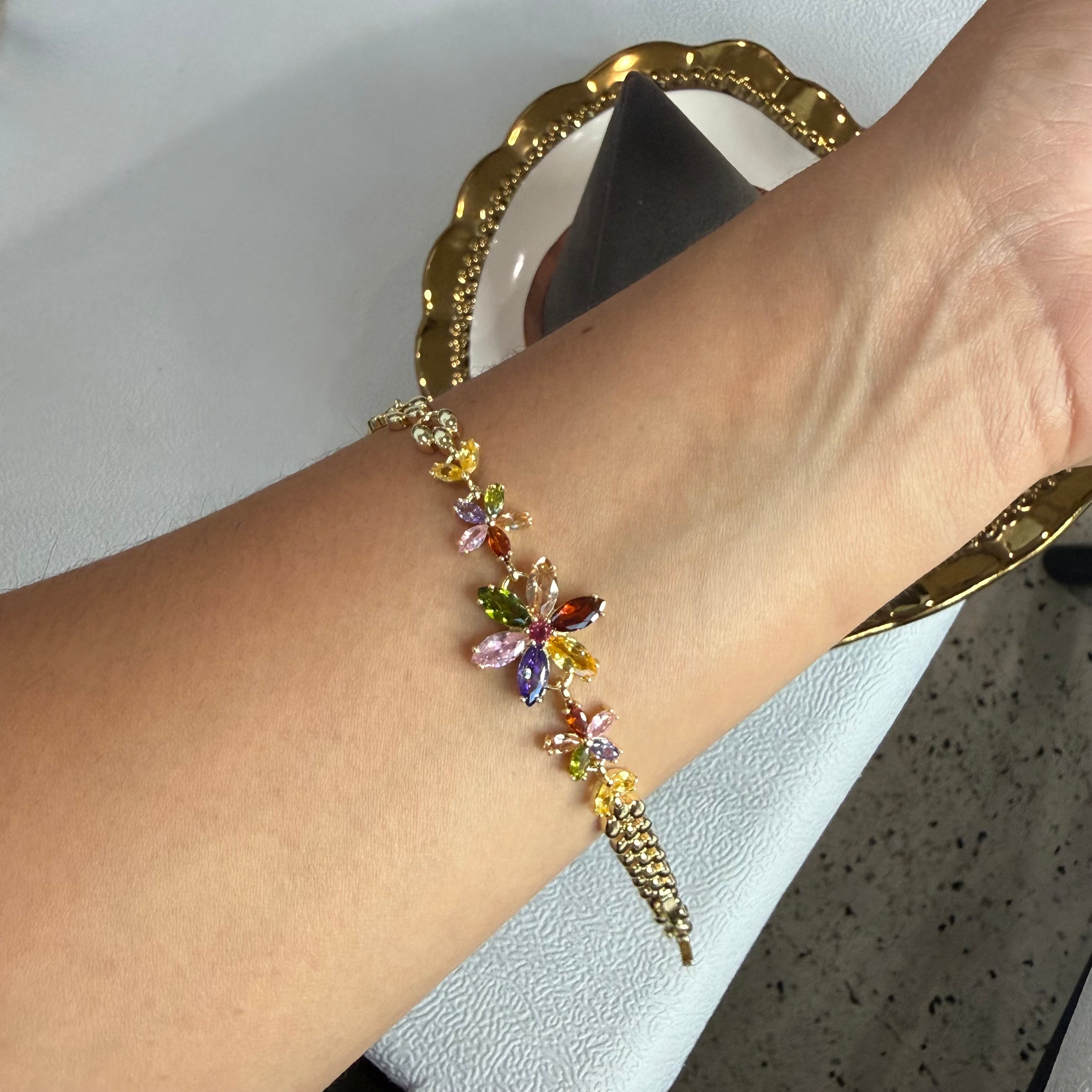 Gold plated Multicolor Crystal Floral Bracelet