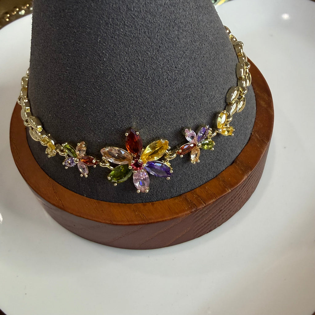 Gold plated Multicolor Crystal Floral Bracelet