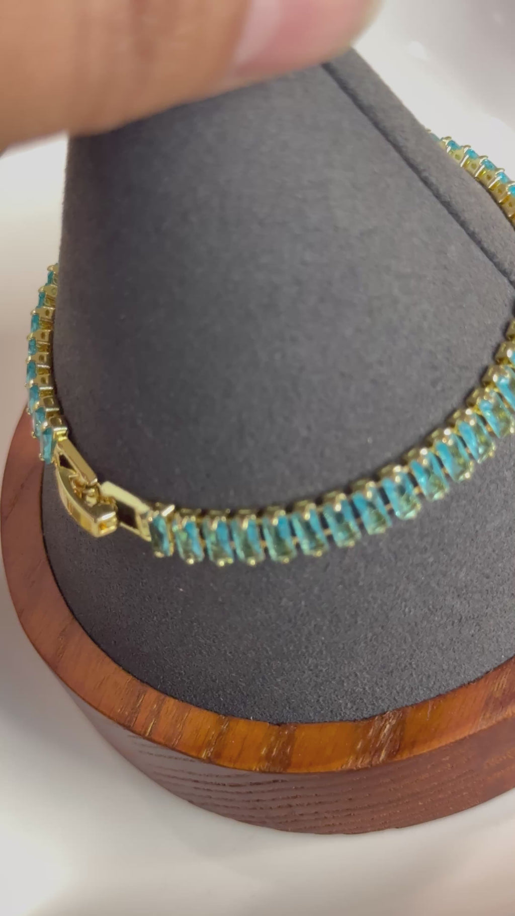 Blue Topaz Emerald-Cut Crystal Tennis Bracelet