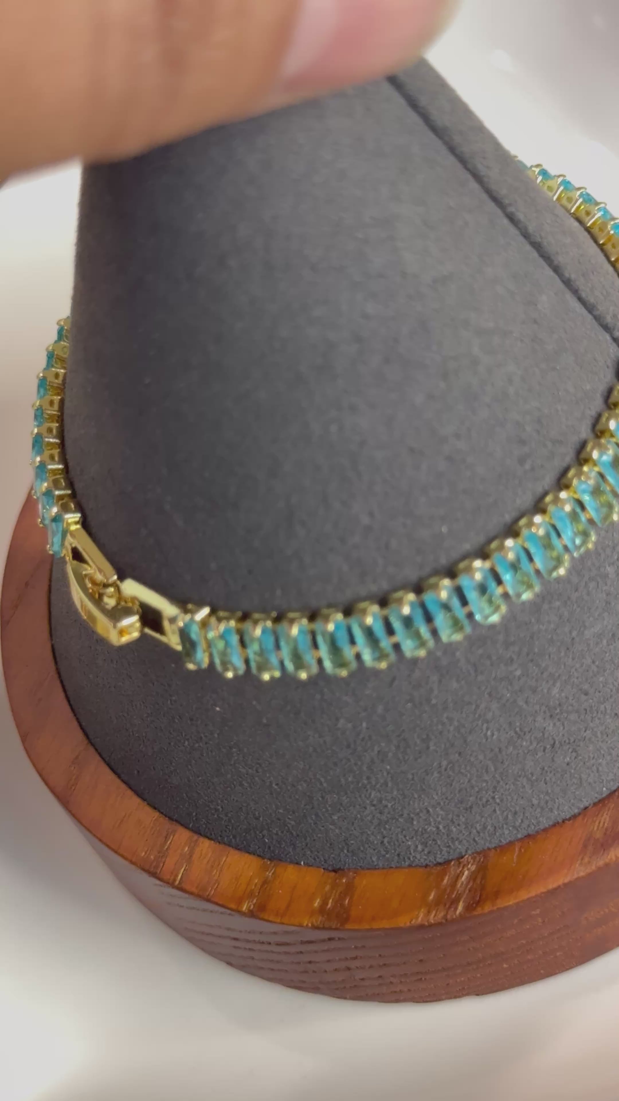 Blue Topaz Emerald-Cut Crystal Tennis Bracelet