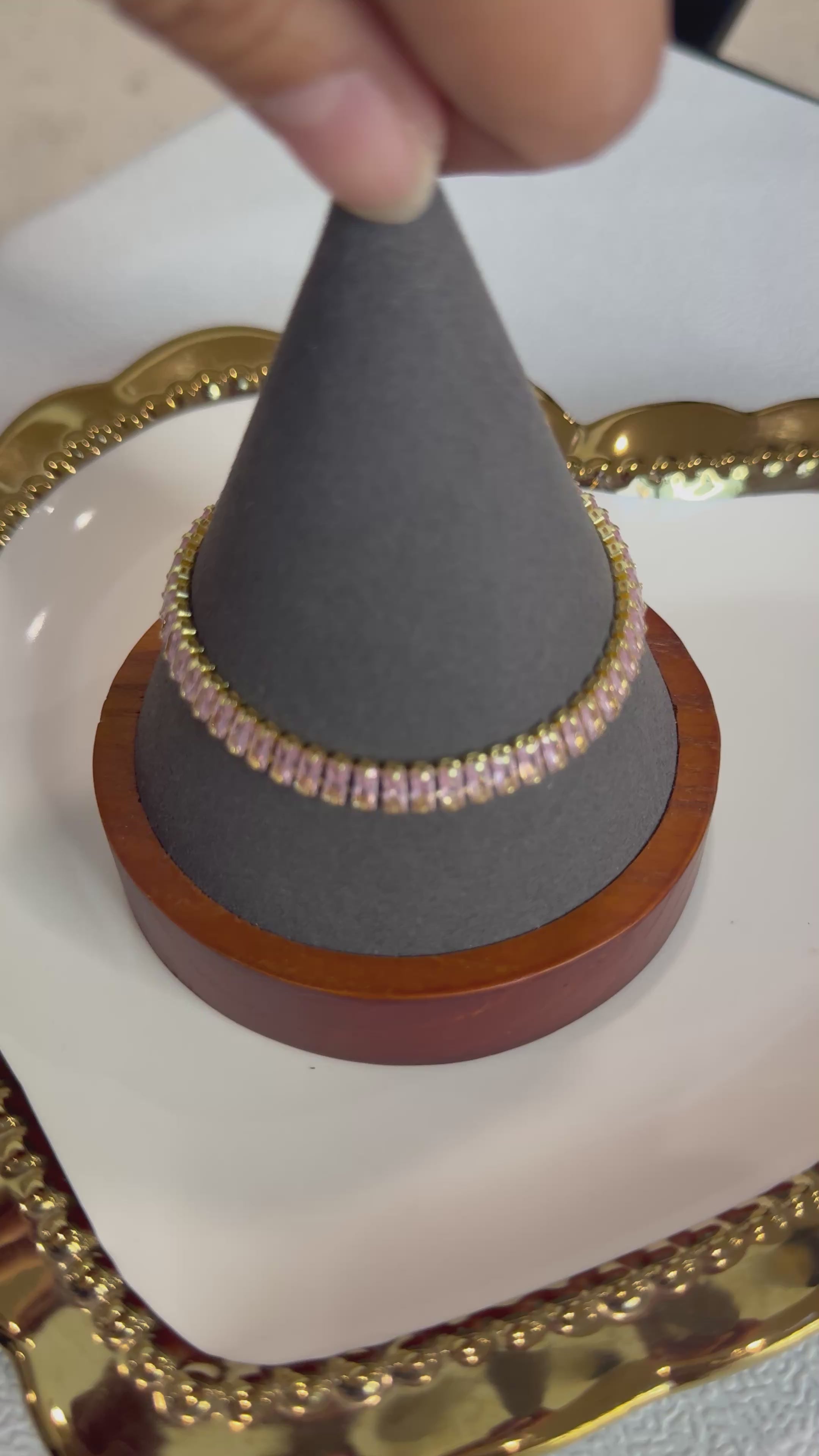 Gold plated pink tennis bracelet
