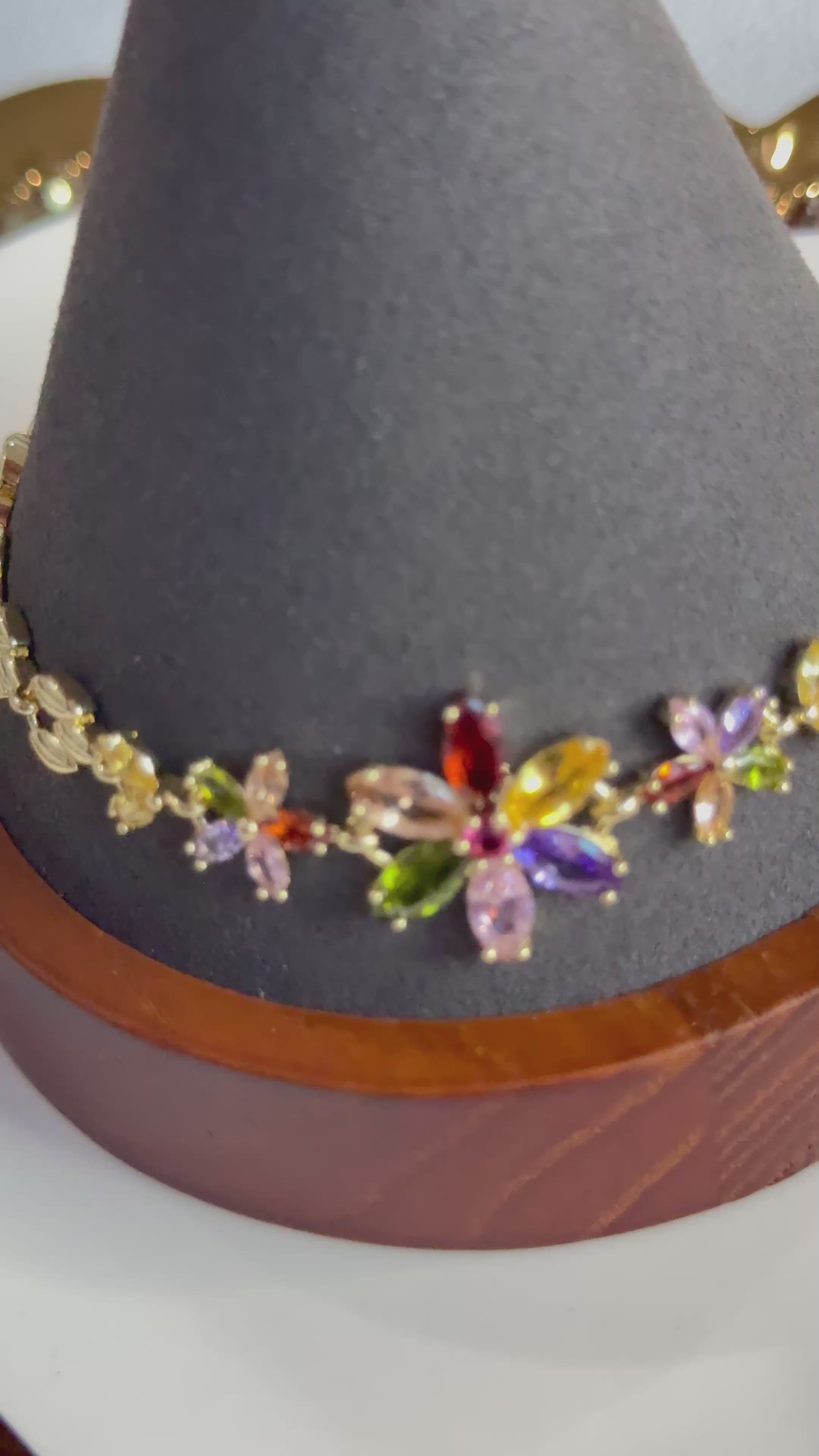 Gold plated Multicolor Crystal Floral Bracelet